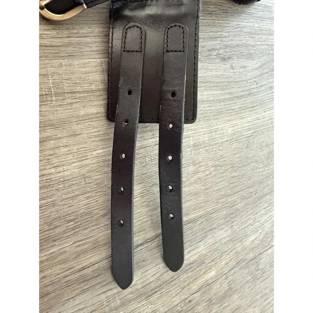 Vintage Balibelt Black Woven Leather Double Buckle Wide Belt M/L 80s 90s Boho